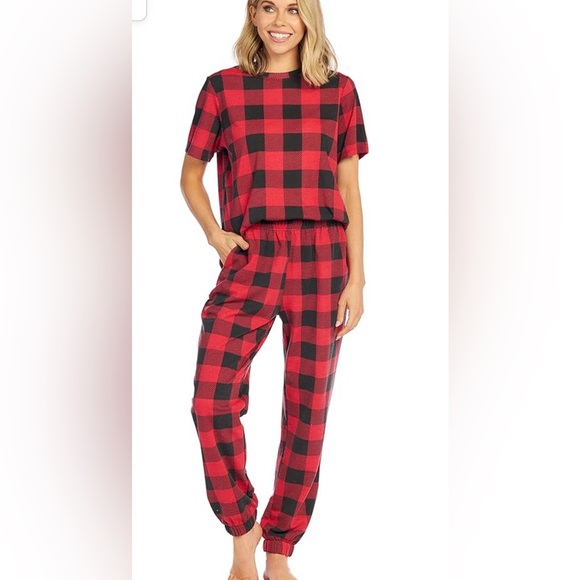Mud Pie Potter Women’s Short Sleeve Matching Pajama PJ’s Set Buffalo Plaid XL - Picture 3 of 11